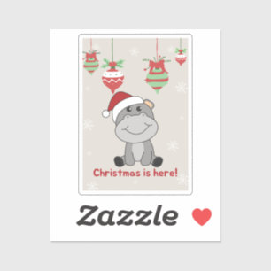 Adesivo Hippo Merry Christmas Winter Animals Hippos Sticke