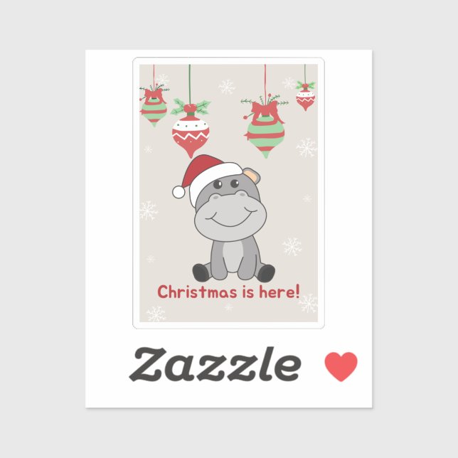 Adesivo Hippo Merry Christmas Winter Animals Hippos Sticke (Folha)