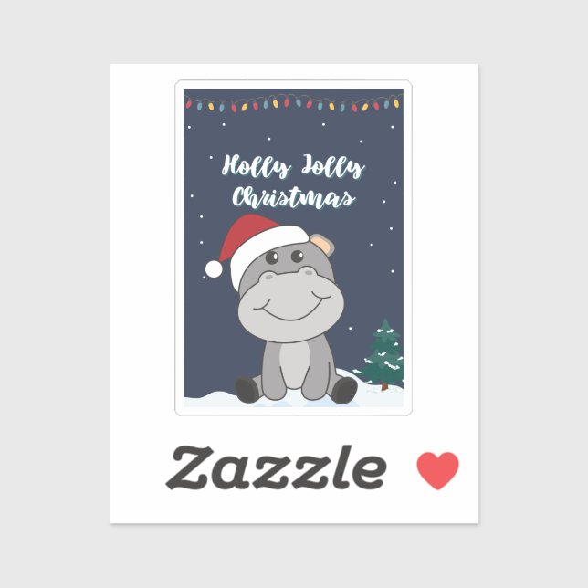 Adesivo Hippo Merry Christmas Winter Animals Hippos Sticke (Folha)