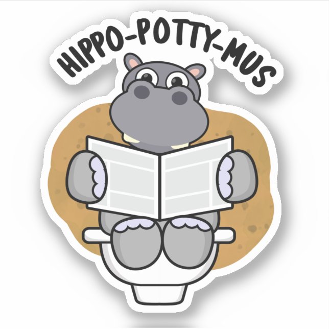 Adesivo Hippo-potty-mus Funny Animal Hippo Pun (Frente)
