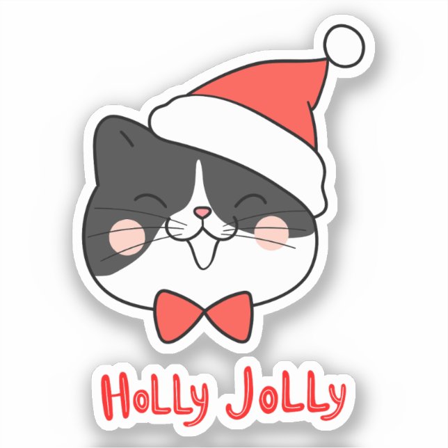 Adesivo Holly Jolly Cute Kawaii Papais noeis Cat Natal (Frente)