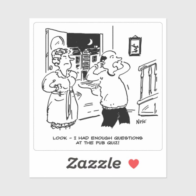 Adesivo Homem atrasado em casa do Pub Quiz. Engraçado (Folha)