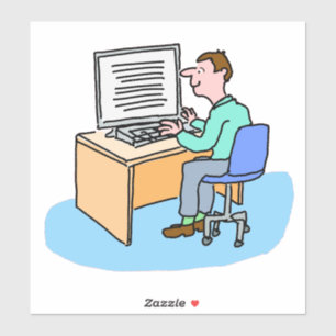 Adesivo Homem branco trabalhando em um computador