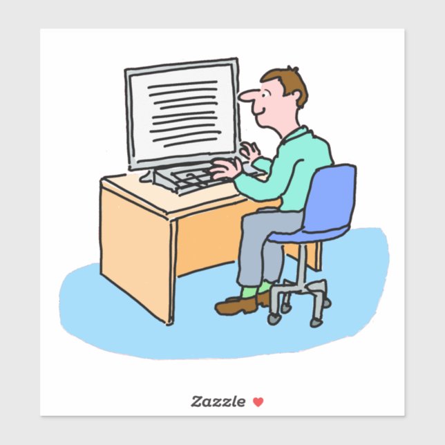 Adesivo Homem branco trabalhando em um computador (Folha)