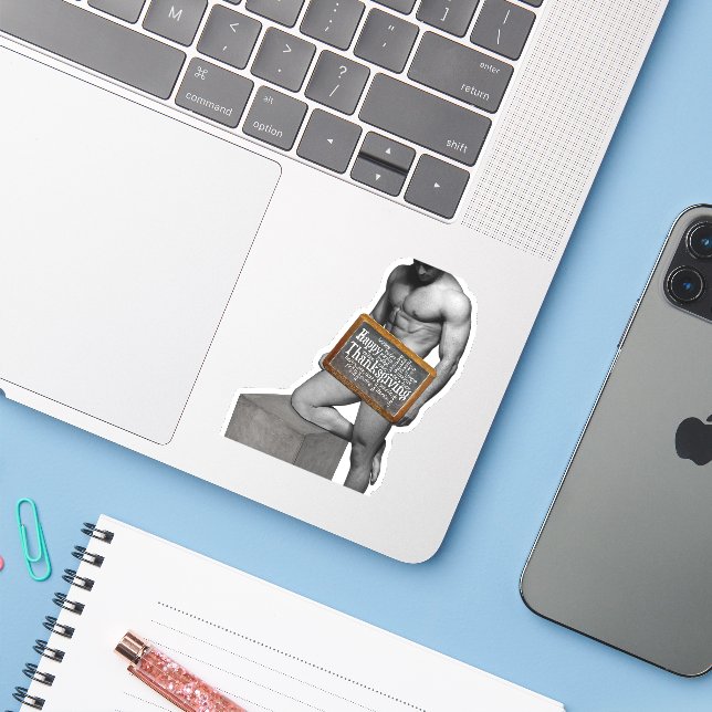 Adesivo Homem de Ação de Graças de SlipperyJoe, seis abdom (Notebook com iPhone)