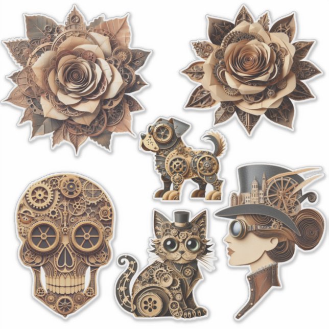 Adesivo Homem mulher animais de steampunk artesanato em pa (Frente)