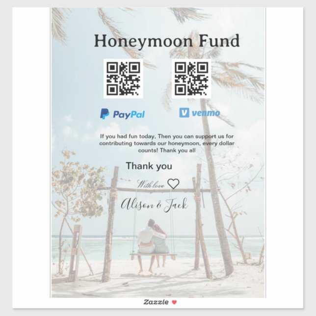 Adesivo Honeymoon fund venomo paypal donation Q R couple (Folha)