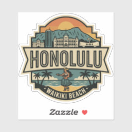 Adesivo Honolulu Hawaii Skyline Beach Travel Badge