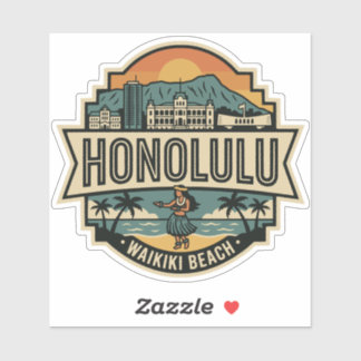 Adesivo Honolulu Hawaii Skyline Beach Travel Badge
