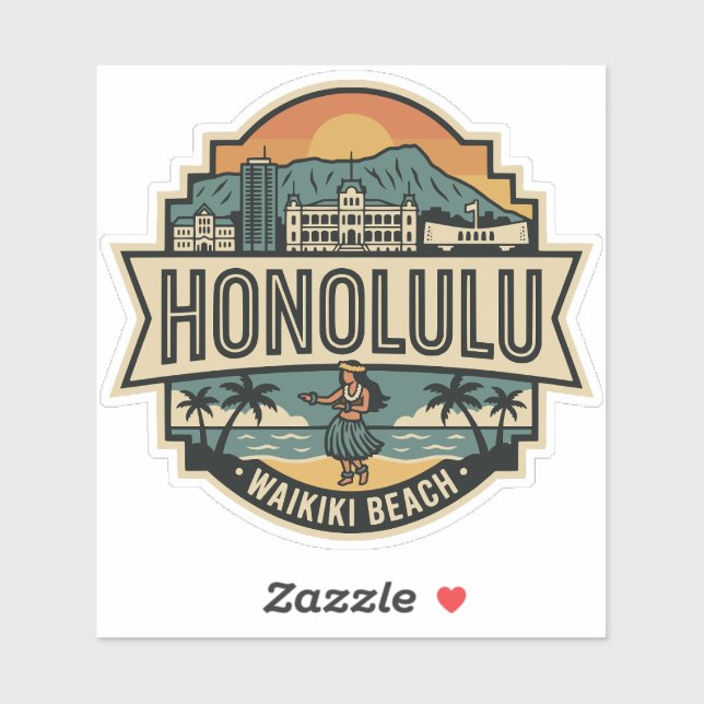 Adesivo Honolulu Hawaii Skyline Beach Travel Badge (Folha)