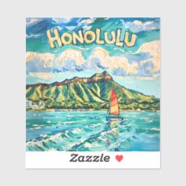 Adesivo Honolulu Hawaii Vintage Travel Van Gogh Landscape