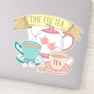 Adesivo Hora do Tea Cute Vintage em Café Inglês Chá Cups