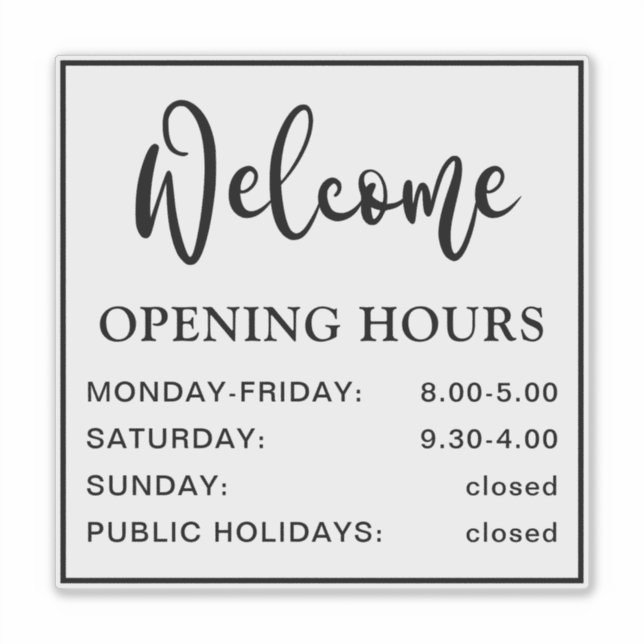 Adesivo Horário de abertura bem-vindo preto e transparente (Frente)