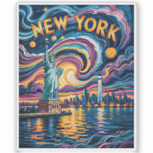 Adesivo Horizonte Colorido de Nova York Retrô Paisagem Urb