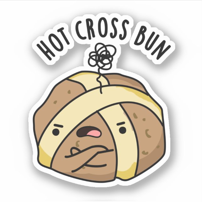 Adesivo Hot Cross Bun Engraçado Comida Pun (Frente)