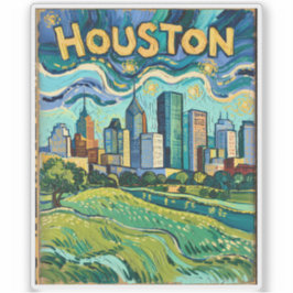 Adesivo Houston Skyline Landmark Colorful Van Gogh Vintage