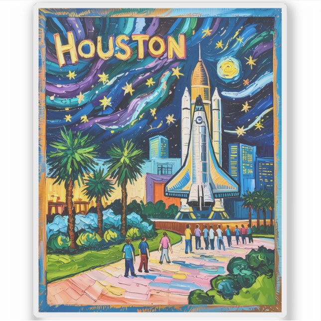 Adesivo Houston Skyline Space Center Rocket Van Gogh Kids (Frente)