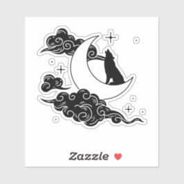 Adesivo Howling Wolf Mystical Moon Wild Nature & Lunar Art