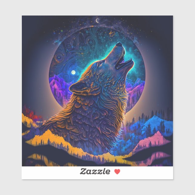 Adesivo Howling Wolf Surreal Fantasy (Folha)