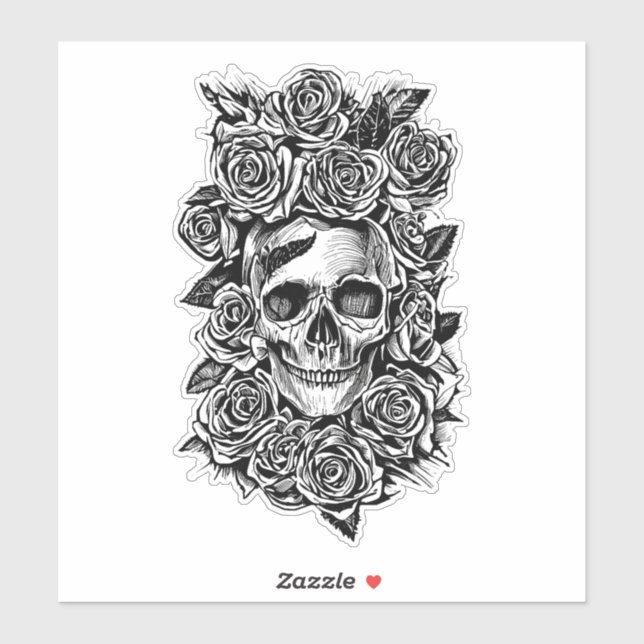 Adesivo Human Skull Roses Goth Biker Art Illustration   (Folha)