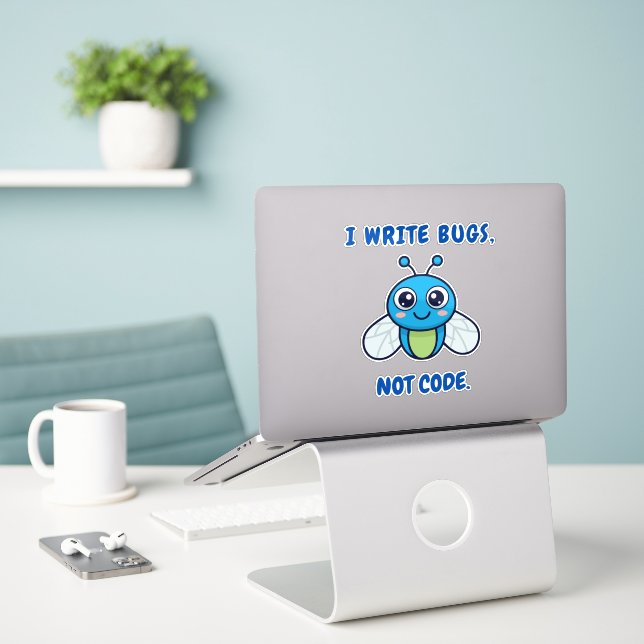 Adesivo Humor de Codificação (Laptop na mesa)