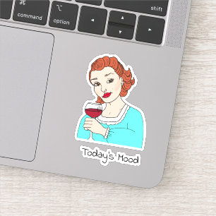 Adesivo Humor de Hoje, Senhora Retro com Copo de Vinho Tin