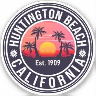 Adesivo Huntington Beach California Retro Sunset Souvenirs