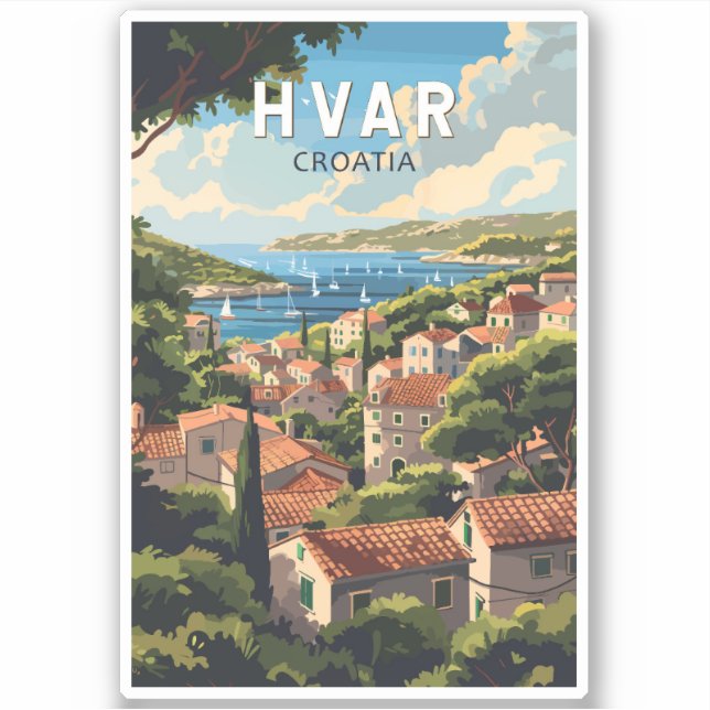 Adesivo Hvar Croácia Viagem Art Vintage (Frente)