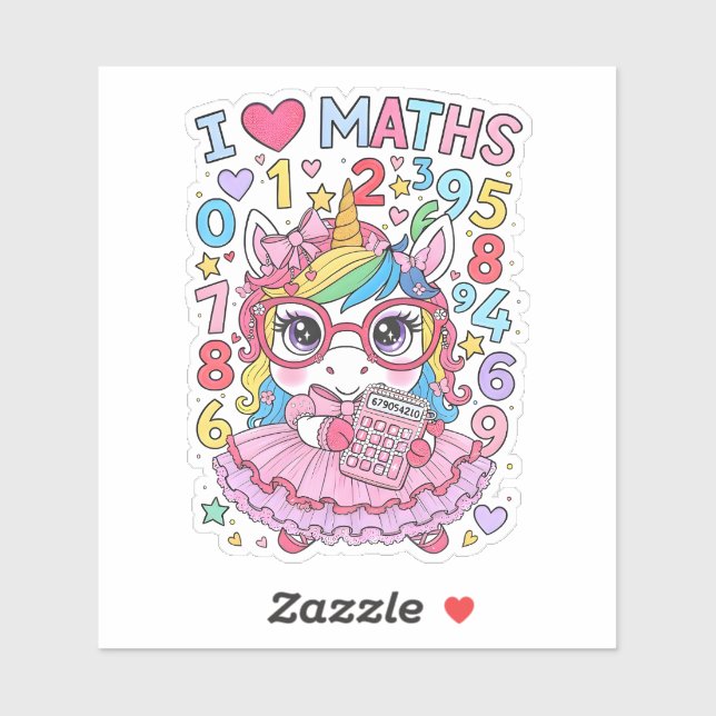 Adesivo I Love Maths Cute Unicorn Sticker for Kids (Folha)
