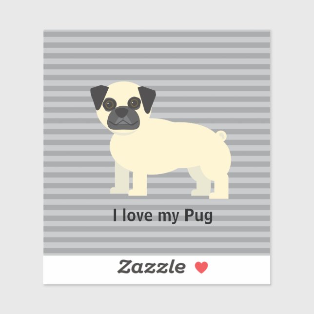 Adesivo I love my Pug Gray Lined (Folha)