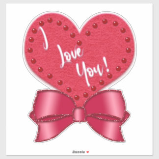 Adesivo I Love You Valentine Faux Satin Bow Red Heart