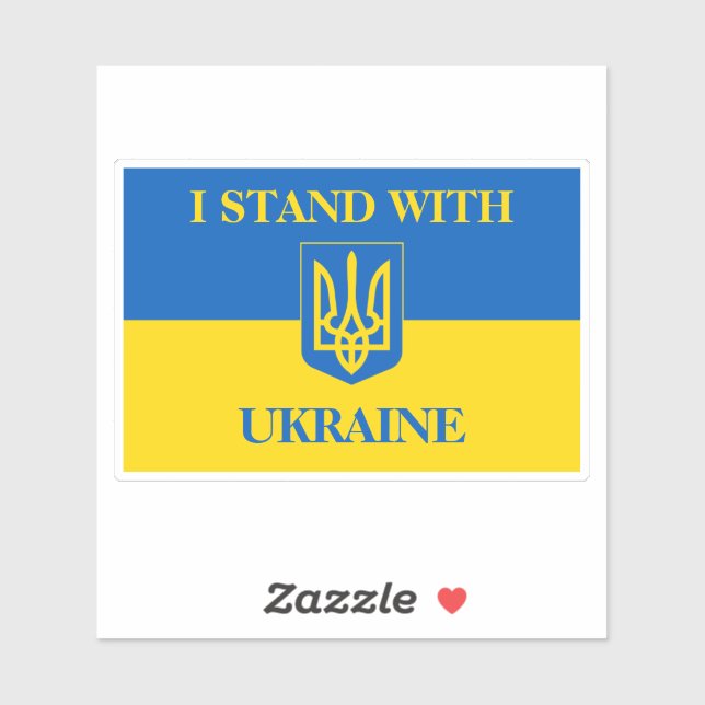 Adesivo I stand with Ukraine. Ukrainian flag and Trident. (Folha)