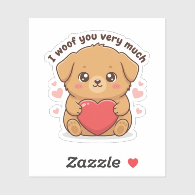Adesivo I Woof You Very Much Cute Dog Puppy Valentine  (Folha)