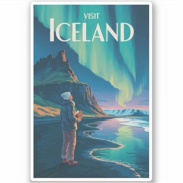 Adesivo Iceland Northern Lights Illustration Travel Art Vi (Frente)