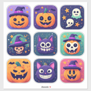 Adesivo Ícones Clássicos de Halloween Abóbora Bruxa Morceg