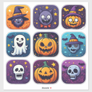 Adesivo Ícones de Halloween Abóboras Fantasmas Bruxas Morc