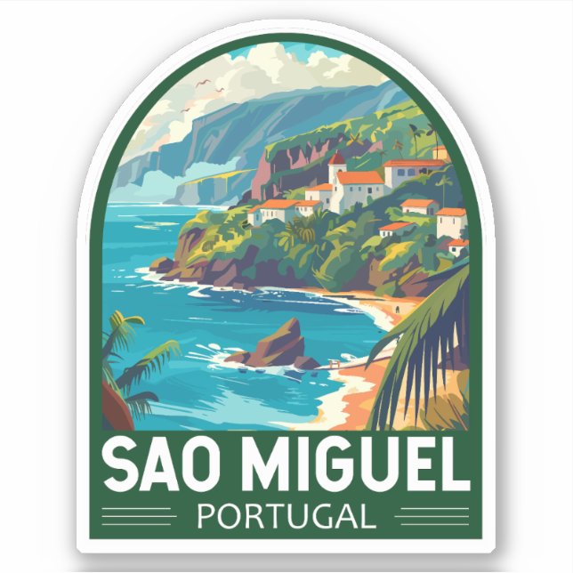 Adesivo Ilha de São Miguel Portugal Viagem Art (Frente)