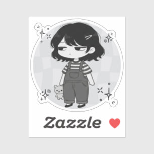 Adesivo Ilustração Aesthetic Chibi Girl Over It Round