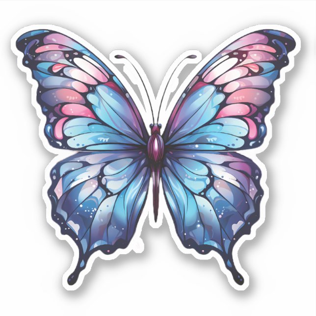 Adesivo Ilustração da borboleta rosa e azul (Frente)