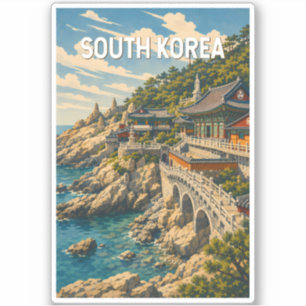 Adesivo Ilustração da Coreia do Sul Viagem Arte Vintage