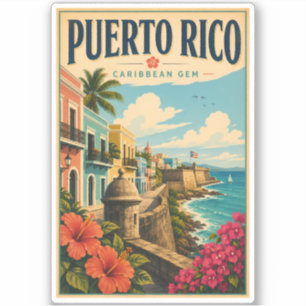 Adesivo Ilustração da Costa de Porto Rico Arte de Viagem V