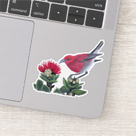 Adesivo Ilustração da Natureza do Havaí com Apapane e Flor