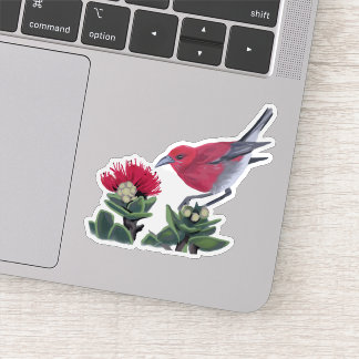 Adesivo Ilustração da Natureza do Havaí com Apapane e Flor