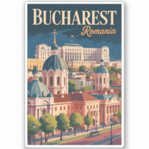 Adesivo Ilustração da paisagem de Bucareste Arte de Viagem