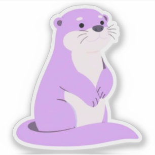 Adesivo Ilustração de Animal Kawaii de Lontra Lavanda Fofa