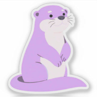 Adesivo Ilustração de Animal Kawaii de Lontra Lavanda Fofa