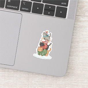 Adesivo Ilustração de Arte de Gato Fofo, Design Empilhado 