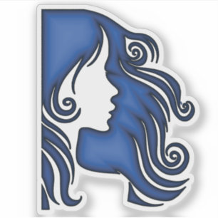 Adesivo Ilustração de Cabelo Fluente do Perfil da Mulher