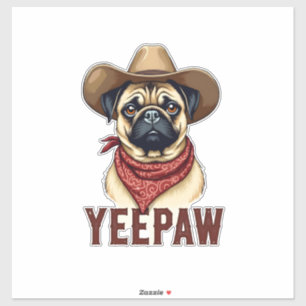 Adesivo Ilustração de cachorro ocidental YeePaw Pug Cowboy