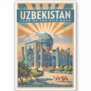 Adesivo Ilustração de Camelo do Uzbequistão Arte de Viagem